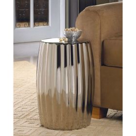 Accent Plus Dramatic Silver Ceramic Stool or Side Table