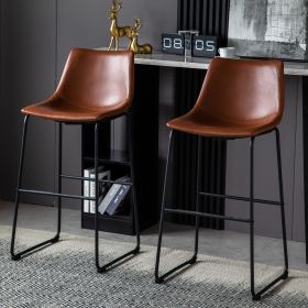 Set of 2 Wide Modern Faux Leather Counter Stool with Metal Legs For Dining Room