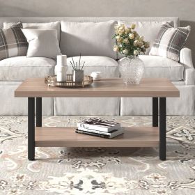 Modern furniture luxury simple style rectangular double-layer tea table wood steel light brown