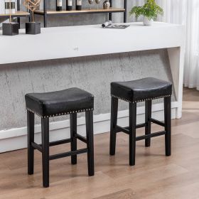 Counter Height 26" Bar Stools for Kitchen Counter Backless Faux Leather Stools Farmhouse Island Chairs (26 Inch; Black; Set of 2)