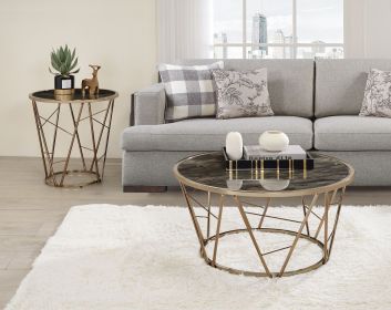 Cicatrix End Table; Faux Black Marble Glass & Champagne Finish YJ - 83302