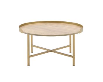 Mithea Coffee Table; Oak Table Top & Gold Finish - 82335