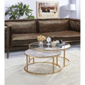 Shanish Nesting Table Set (2Pc Pk) in Faux Marble & Gold - 81110