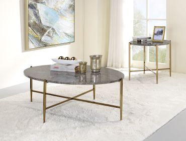 Tainte Coffee Table; Faux Marble & Champagne Finish - 83475
