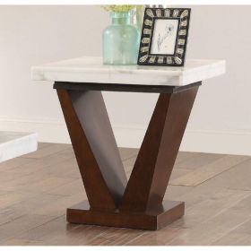 Forbes End Table in White Marble & Walnut - 83337