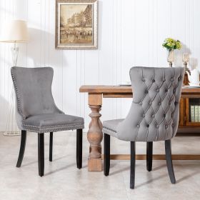 Upholstered Wing-Back Dining Chair with Backstitching Nailhead Trim and Solid Wood Legs; Set of 2; Gray; 8809GY; KD