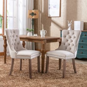 Nikki Collection Modern; High-end Tufted Solid Wood Contemporary Velvet Upholstered Dining Chair with Wood Legs Nailhead Trim 2-Pcs Set; Beige