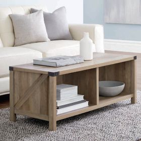 Farmhouse 2-Tier Coffee Table with Shelf;  ; Sofa Center Table;  Wood Coffee Table for Living Room; Rustic Oak