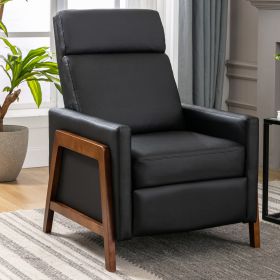 Wood-Framed PU Leather Recliner Chair Adjustable Home Theater Seating with Thick Seat Cushion and Backrest Modern Living Room Recliners; Black