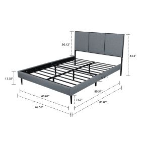 Linen Platform Bed ; Metal Slat Frame; Queen Size; Dark-Grey