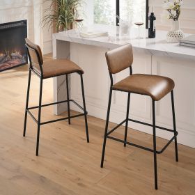 Pu Faux Leather Bar Stools Set of 2; Pub Barstools with Back and Footrest; Brown (18.25&quot;x20&ldquo;x38.5&rdquo;)
