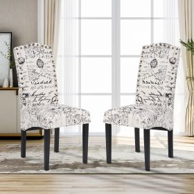 Dining Script Fabric Accent Chair with Solid Wood Legs;  Set of 2