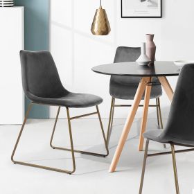 Modern Dining Chairs Set of 2; Velvet Upholstered Side Chairs with Golden Metal Legs for Dining Room Furniture; Grey