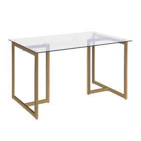 47'' Iron Dining Table with Tempered Glass Top; Clear