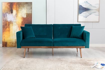 Velvet Sofa ; Accent sofa .loveseat sofa with rose gold metal feet and Teal Velvet