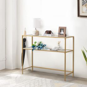 39.4" Console Sofa Table; Modern Entryway Table; Tempered Glass Table; Metal Frame; 2 Shelves; for Living Room; Hallway; Gold Color
