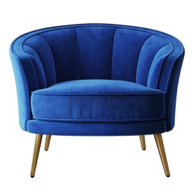 Modern Velvet Accent Barrel Chair Leisure Accent Chair Living Room Upholstered Armchair Vanity Chair for Bedroom Meeting Room (Color: Blue)
