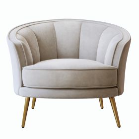 Modern Velvet Accent Barrel Chair Leisure Accent Chair Living Room Upholstered Armchair Vanity Chair for Bedroom Meeting Room (Color: Beige)