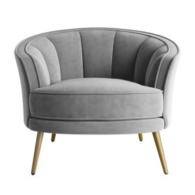 Modern Velvet Accent Barrel Chair Leisure Accent Chair Living Room Upholstered Armchair Vanity Chair for Bedroom Meeting Room (Color: Gray)