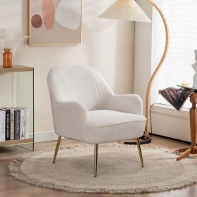 Modern Soft Teddy fabric Ivory Ergonomics Accent Chair Living Room Chair Bedroom Chair Home Chair With Gold Legs And Adjustable Legs For Indoor Home (Color: Ivory)