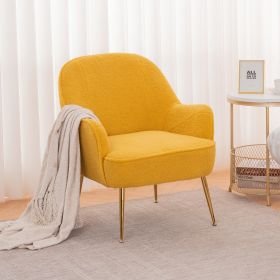 Modern Soft Teddy fabric Ivory Ergonomics Accent Chair Living Room Chair Bedroom Chair Home Chair With Gold Legs And Adjustable Legs For Indoor Home (Color: Yellow)
