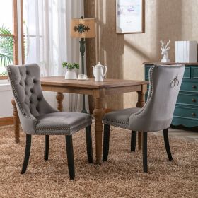 Modern;  High-end Tufted Solid Wood Contemporary Velvet Upholstered Dining Chair with Wood Legs Nailhead Trim 2-Pcs Set (Color: Gray)