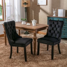 Modern;  High-end Tufted Solid Wood Contemporary Velvet Upholstered Dining Chair with Wood Legs Nailhead Trim 2-Pcs Set (Color: BLACK)