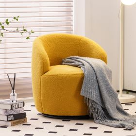 fabric swivel accent armchair barrel chair with black powder coating metal ring (Color: Yellow)