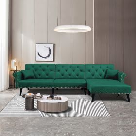 Convertible Sofa Bed Sleeper Velvet (Color: Green)