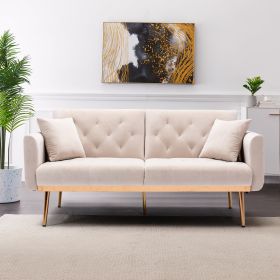 Velvet Sofa ; Accent sofa .loveseat sofa with rose gold metal feet and (Color: pic)