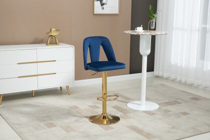 COOLMORE Bar Stools with Back and Footrest Counter Height bar Chairs (Color: Navy, Material: velvet)