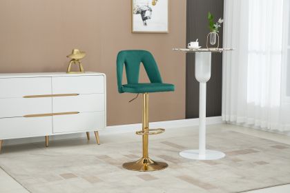 COOLMORE Bar Stools with Back and Footrest Counter Height bar Chairs (Color: Emerald, Material: velvet)