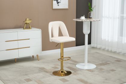 COOLMORE Bar Stools with Back and Footrest Counter Height bar Chairs (Color: Ivory, Material: velvet)