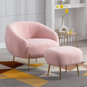 Modern Comfy Leisure Accent Chair; Teddy Short Plush Particle Velvet Armchair with Ottoman for Living Room (Color: PINK)