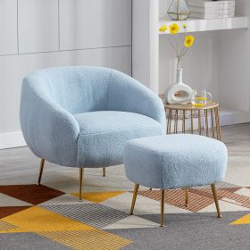 Modern Comfy Leisure Accent Chair; Teddy Short Plush Particle Velvet Armchair with Ottoman for Living Room (Color: Blue)