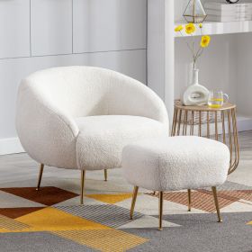 Modern Comfy Leisure Accent Chair; Teddy Short Plush Particle Velvet Armchair with Ottoman for Living Room (Color: White)