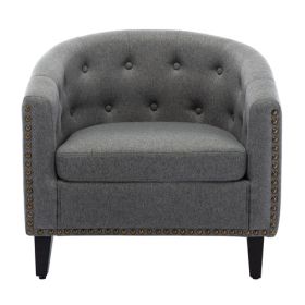 PU Leather Tufted Barrel ChairTub Chair for Living Room Bedroom Club Chairs (Color: Grey + Fabric)