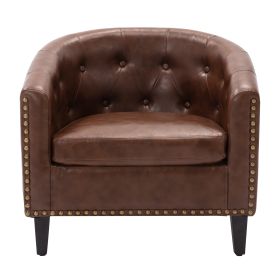 PU Leather Tufted Barrel ChairTub Chair for Living Room Bedroom Club Chairs (Color: Dark Brown + PU)