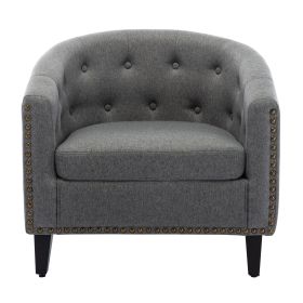 linen Fabric Tufted Barrel ChairTub Chair for Living Room Bedroom Club Chairs (Color: GREY)