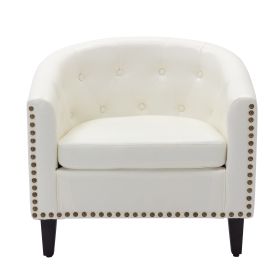 linen Fabric Tufted Barrel ChairTub Chair for Living Room Bedroom Club Chairs (Color: White)