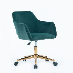 Modern Velvet Adjustable Height 360 Revolving Home Office Chair With Gold Metal Legs And Universal Wheel For Indoor (Color: Retro Green)
