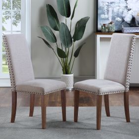 Upholstered Dining Chairs - Dining Chairs Set of 2 Fabric Dining Chairs with Copper Nails (Color: Gray)