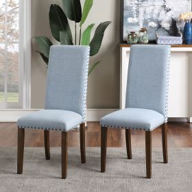 Upholstered Dining Chairs - Dining Chairs Set of 2 Fabric Dining Chairs with Copper Nails (Color: Blue)