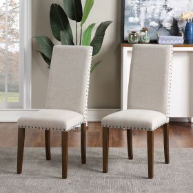 Upholstered Dining Chairs - Dining Chairs Set of 2 Fabric Dining Chairs with Copper Nails (Color: Beige)