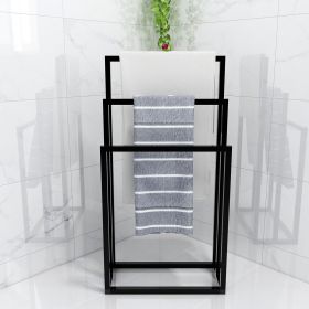 Metal Freestanding Towel Rack 3 Tiers Hand Towel Holder Organizer for Bathroom Accessories RT (Color: BLACK)