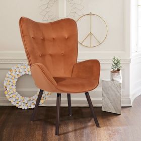 Modern Wingback Accent Armchair Living Room Tufted Velvet Upholstery (Color: Orange)