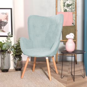 Modern Wingback Accent Armchair Living Room Tufted Velvet Upholstery (Color: Light Green)
