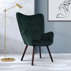 Modern Wingback Accent Armchair Living Room Tufted Velvet Upholstery (Color: DARK GREEN)