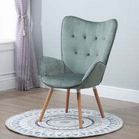 Modern Wingback Accent Armchair Living Room Tufted Velvet Upholstery (Color: LIGHT GREY)