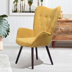 Modern Wingback Accent Armchair Living Room Tufted Velvet Upholstery (Color: Yellow)